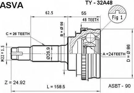 ASVA TY32A48 Шрус Toyota Camry Vista -01 наруж.