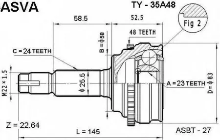ASVA TY35A48 Шрус Toyota Lexus YARISPLATZECHO наружн.