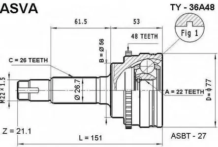 ASVA TY36A48 Шрус наружный перед лев,прав.