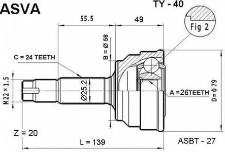 ASVA TY40 Шрус наружный 26x58x24