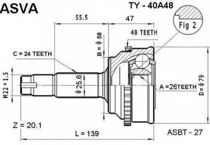 ASVA TY40A48 Шрус наружный 26x58x24