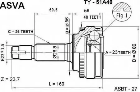 ASVA TY51A48 Шрус наружный 23x56x26
