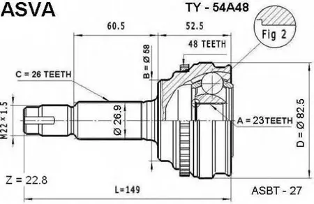 ASVA TY54A48 Шрус наружный 23x58x26