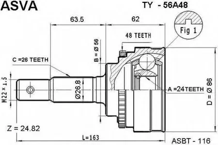 ASVA TY56A48 Шрус наружный 24x56x26