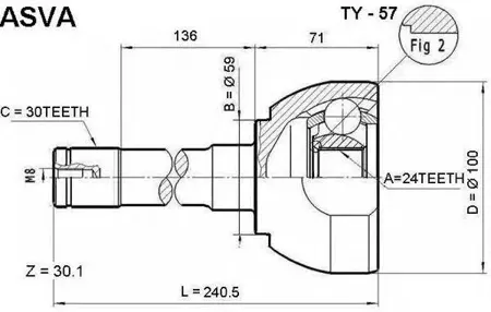 ASVA TY57 Шрус Toyota Land Cruiser 1058078 -07 наруж.