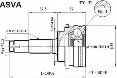 ASVA TY71 Шрус наружный 30x56x23