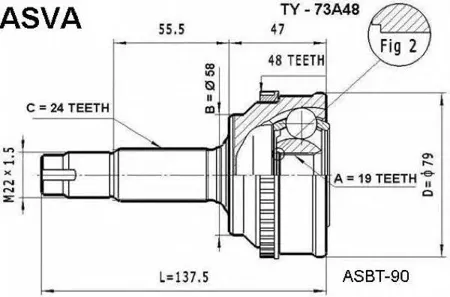 ASVA TY73A48 Шрус наружный 19x58x24