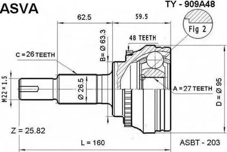 ASVA TY909A48 Шрус наружный 27x63.3x26