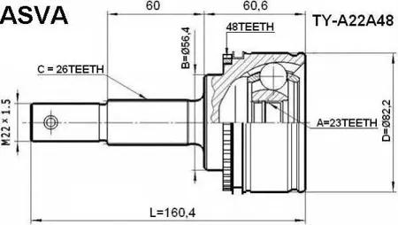 ASVA TYA22A48 Шрус наружный 23x56.4x26