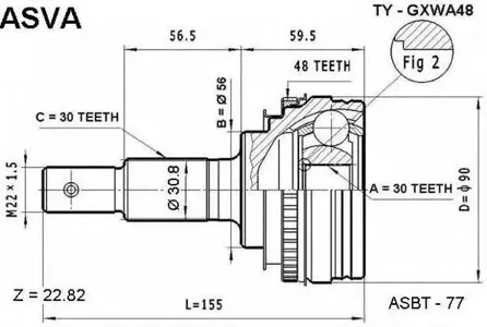 ASVA TYGXWA48 Шрус наружный 30x56x30