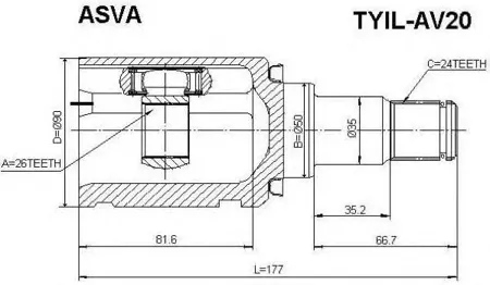 ASVA TYILAV20 Шрус Toyota Camry Corolla Verso Solara -08 внутр.лев