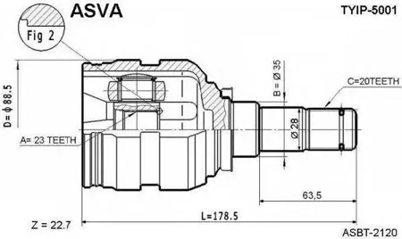 ASVA TYIP5001 Шрус внутренний левый 23x35x20