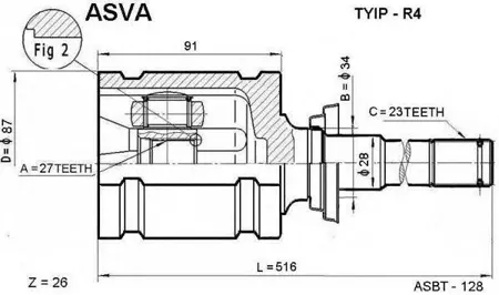 ASVA TYIPR4 Шрус Toyota Lexus RAV 4 00- прав.