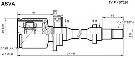 ASVA TYIPST220 Шрус внутренний правый 23x35x20