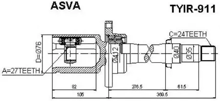 ASVA TYIR911 Шрус внутренний . R с полуосью 27x40x24 (oem-исполнение)