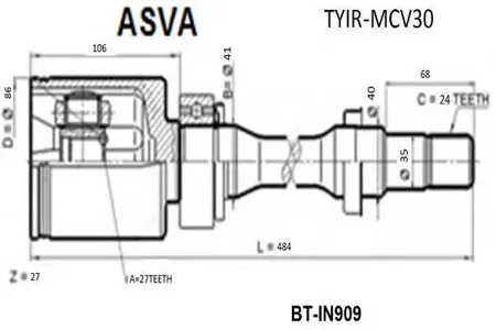 ASVA TYIRMCV30 Шрус внутренний правый 27x41x24
