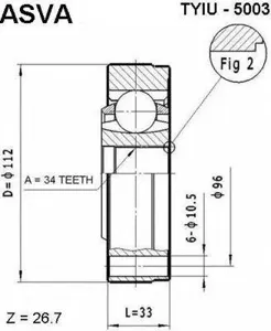 ASVA TYIU5003 Шрус внутренний 34x112