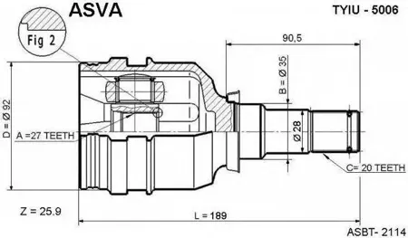 ASVA TYIU5006 Шрус внутренний левый 27x35x20