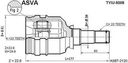 ASVA TYIU5009 Шрус Toyota Corolla -06 внутр. 23x34x23
