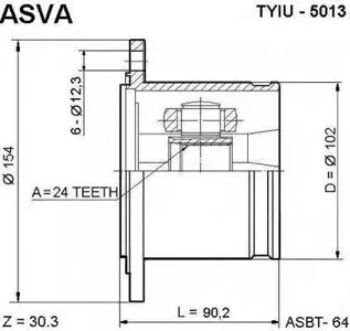 ASVA TYIU5013 Шрус Toyota 4RUNNERSURF внутр. 24x102