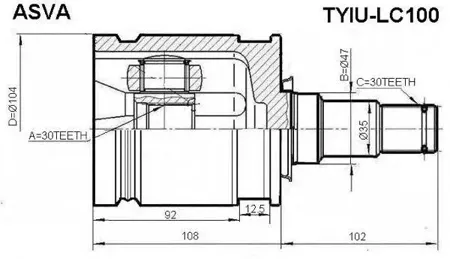 ASVA TYIULC100 Шрус Toyota Lexus LC100 -07 внутр.