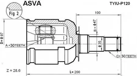 ASVA TYIUP120 Шрус Toyota LC120 внутр. 30x47x30