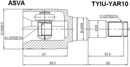 ASVA TYIUYAR10 Шрус внутренний 19х38х23