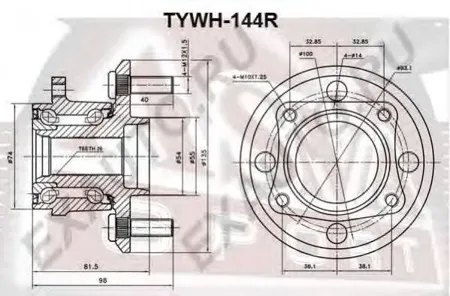 ASVA TYWH144R Ступица задняя