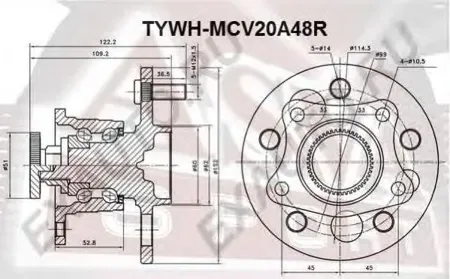ASVA TYWHMCV20A48R Ступица задняя с кольцом абс