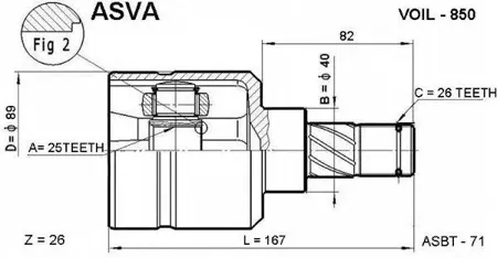 ASVA VOIL850 Шрус Volvo 850C70S70 -13 внутр.лев