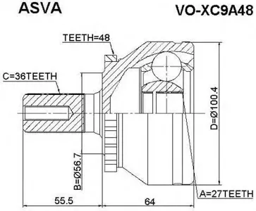 ASVA VOXC9A48 Шрус наружный 27x56.7x36 Volvo Volvo : XC-90