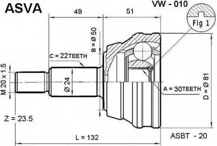 ASVA VW010 Шрус наружный 30X50X22