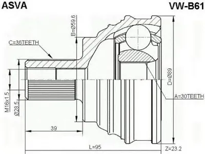 ASVA VWB61 Шрус VW Passat 05- наруж.
