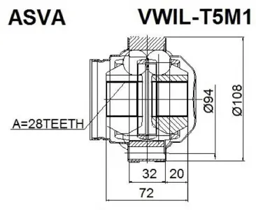 ASVA VWILT5M1 Шрус внутренний левый 28x108