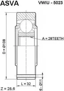 ASVA VWIU5023 Шрус внутренний 28x108