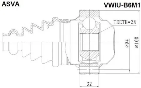 ASVA VWIUB6M1 Шрус внутренний 28X108