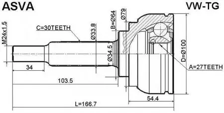 ASVA VWTG Шрус наружный 27x64x30