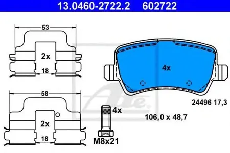 ATE 13046027222 Колодки торм.задние =1236 00 Ford Galaxy Mondeo C-Max , Volvo S80 1.6-4.4DTDCi 06>