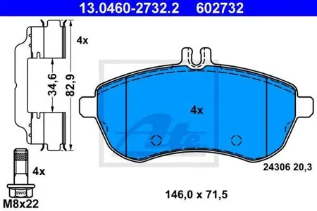 ATE 13046027322 Колодки торм.передние Mercedes W204 1.8-2.3 07>