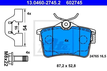 ATE 13046027452 Колодки торм.задние [425414] Citroen Berlingo , Peugeot 308 Partner 1.6-2.0HDi 08>