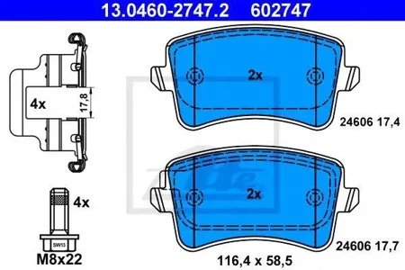ATE 13046027472 Колодки торм.задние Audi A4A5Q5 1.83.2FSi2.0TDi 07>