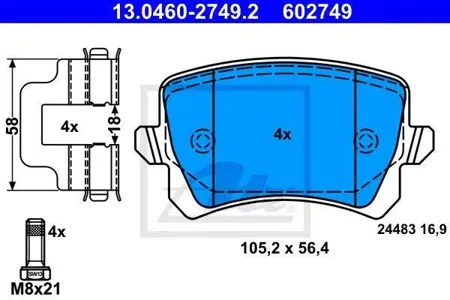 ATE 13046027492 Колодки торм. задние VAG A3A4A6A8Q3 Octavia Superb Yeti Caddy Golf 6 Jetta 3 Passat Tiguan 04-