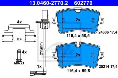 ATE 13046027702 Колодки торм.задние с антискр. пл. Audi A6A7A8 2.0TFSi-6.32.0TDi-4.2TDi 09>