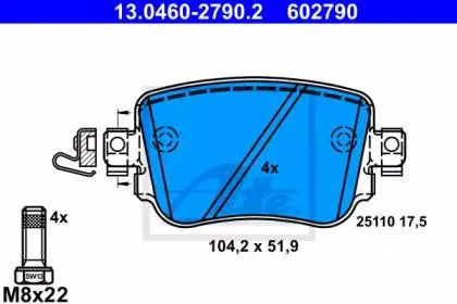 ATE 13046027902 Колодки торм.задние Audi Q3, Skoda Octavia 2.0TFSI2.0TDI 14>