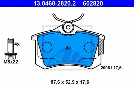 ATE 13046028202 Колодки торм.задние =263 50 VW Golf Bora 2.3-3.2i 00>, Citroen C8, Peugeot 807 02>