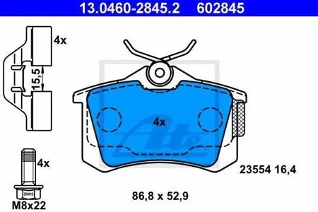 ATE 13046028452 Колодки торм.задние Renault Scenic 1.4i-1.9DTi 99-03