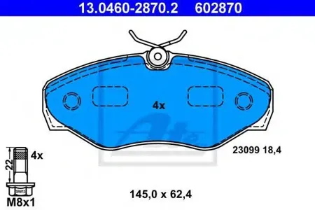 ATE 13046028702 Колодки торм.передние =834 10=223626 Renault Trafic CDi80CDi101 01> Espace 98>