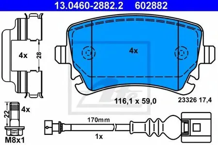 ATE 13046028822 Колодки торм.задние =897 11=908 011B-SX VW T5 Caravelle 2.0i3.2i1.9TDi2.5TDi 03>