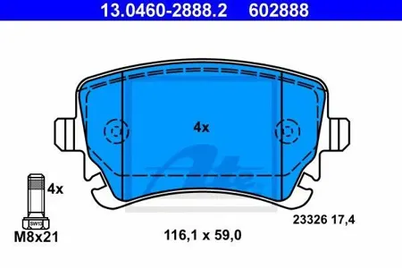 ATE 13046028882 Колодки торм.задние =GDB1516=FDB1655 Audi A4A6A8 2.8-4.23.0TDi 02>