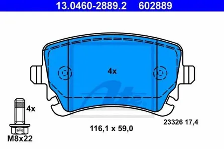 ATE 13046028892 Колодки торм.задние Audi A4,A6,A8 2.8-4.23.0TDi 02>